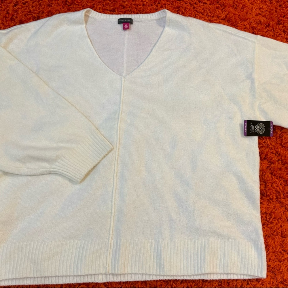 NWT VINCE CAMUTO V-NECK SWEATER PULLOVER WHITE GORGEOUS RELAXED PLUS XXL NEW